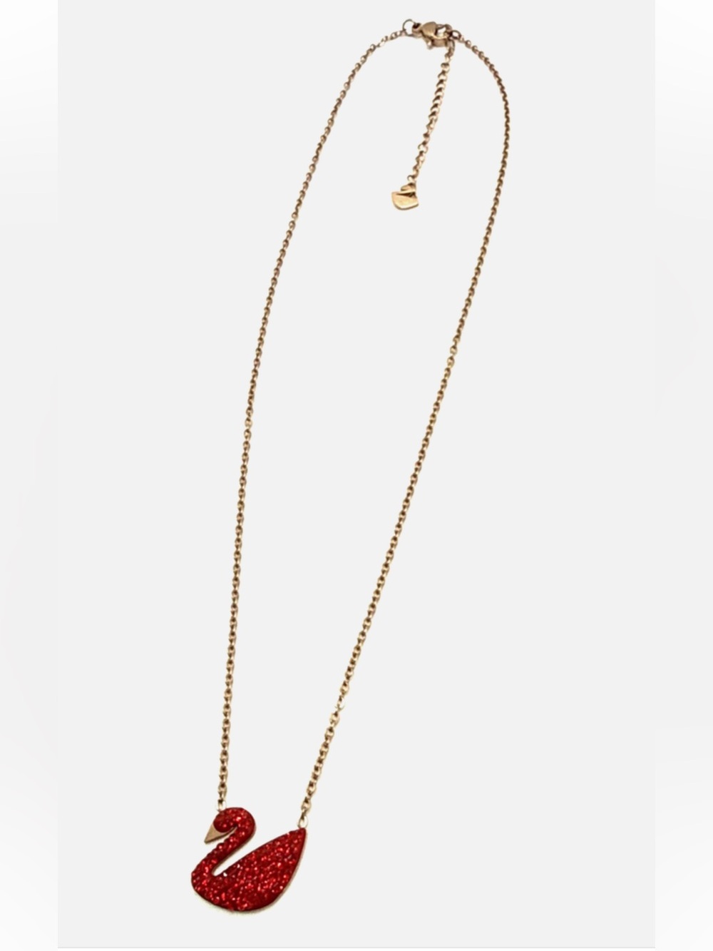 Red Crystal Pave Swan Pendant Necklace Gold Tone 16" to 18"
